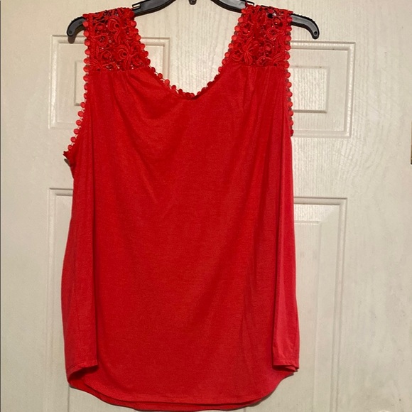 Faded Glory Red Tank Top with V-Neckline and Crochet Trim - Picture 1 of 3